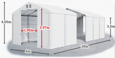 Skladový stan 4x28x3,5m střecha PVC 560g/m2 boky PVC 500g/m2 konstrukce POLÁRNÍ