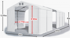 Skladový stan 6x40x4m strecha PVC 560g/m2 boky PVC 500g/m2 konštrukcia POLÁRNA