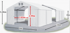 Skladový stan 8x26x2m střecha PVC 560g/m2 boky PVC 500g/m2 konstrukce POLÁRNÍ