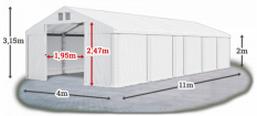 Skladový stan 4x11x2m strecha PVC 580g/m2 boky PVC 500g/m2 konštrukcia ZIMA