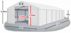 Skladový stan 8x12x2m strecha PVC 620g/m2 boky PVC 620g/m2 konštrukcia POLÁRNA