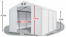 Skladový stan 5x6x3,5m střecha PVC 560g/m2 boky PVC 500g/m2 konstrukce ZIMA PLUS