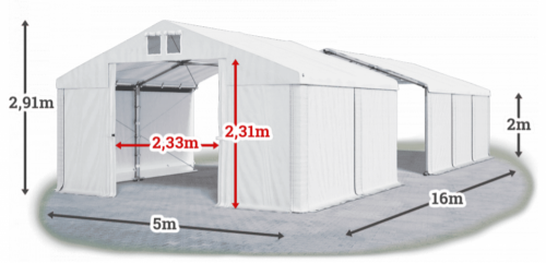 Skladový stan 5x16x2m střecha PVC 560g/m2 boky PVC 500g/m2 konstrukce ZIMA PLUS