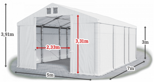 Skladový stan 5x7x3m strecha PVC 580g/m2 boky PVC 500g/m2 konštrukcie ZIMA PLUS