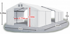 Skladový stan 6x20x2m střecha PVC 560g/m2 boky PVC 500g/m2 konstrukce ZIMA PLUS