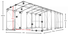 Skladový stan 8x18x4m střecha PVC 620g/m2 boky PVC 620g/m2 konstrukce POLÁRNÍ PLUS