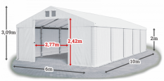 Skladový stan 6x10x2m střecha PVC 560g/m2 boky PVC 500g/m2 konstrukce LÉTO