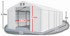 Skladový stan 6x9x3m strecha PVC 580g/m2 boky PVC 500g/m2 konštrukcia POLÁRNA PLUS