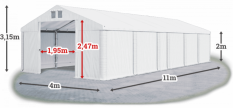 Skladový stan 4x11x2m střecha PVC 580g/m2 boky PVC 500g/m2 konstrukce LÉTO