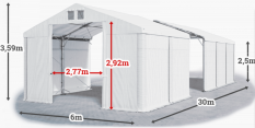 Skladový stan 6x30x2,5m střecha PVC 620g/m2 boky PVC 620g/m2 konstrukce POLÁRNÍ