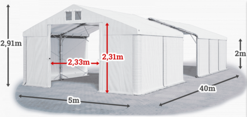 Skladový stan 5x40x2m střecha PVC 560g/m2 boky PVC 500g/m2 konstrukce POLÁRNÍ