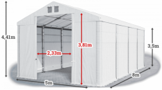 Skladový stan 5x8x3,5m střecha PVC 620g/m2 boky PVC 620g/m2 konstrukce ZIMA