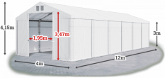 Skladový stan 4x12x3m strecha PVC 620g/m2 boky PVC 620g/m2 konštrukcia ZIMA