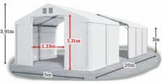 Skladový stan 5x20x3m střecha PVC 560g/m2 boky PVC 500g/m2 konstrukce POLÁRNÍ