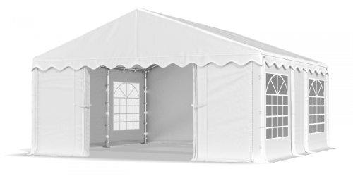 Párty stan 3x5x2m střecha PE 240g/m2 boky PE 240g/m2 konstrukce LÉTO - Barva střešní plachty: Bílá, Barva boční plachty: Bílá, Barva svislých pruhů: Červená