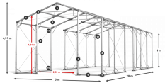 Skladový stan 5x28x4m střecha PVC 580g/m2 boky PVC 500g/m2 konstrukce POLÁRNÍ