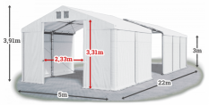 Skladový stan 5x22x3m střecha PVC 560g/m2 boky PVC 500g/m2 konstrukce ZIMA PLUS