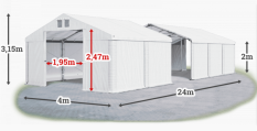 Skladový stan 4x24x2m střecha PVC 560g/m2 boky PVC 500g/m2 konstrukce ZIMA PLUS