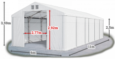 Skladový stan 6x11x2,5m strecha PVC 580g/m2 boky PVC 500g/m2 konštrukcia POLÁRNA PLUS