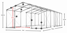 Párty stan 6x16x2,5m střecha PVC 620g/m2 boky PVC 620g/m2 konstrukce ZIMA PLUS