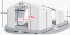 Skladový stan 6x40x2,5m strecha PVC 620g/m2 boky PVC 620g/m2 konštrukcia POLÁRNA PLUS