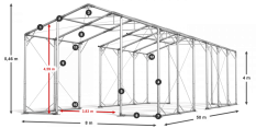Skladový stan 8x50x4m střecha PVC 580g/m2 boky PVC 500g/m2 konstrukce POLÁRNÍ