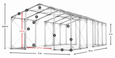 Skladový stan 6x18x3m strecha PVC 580g/m2 boky PVC 500g/m2 konštrukcia POLÁRNA