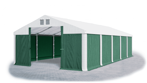 Garážový stan 6x8x2,5m střecha PVC 560g/m2 boky PVC 500g/m2 konstrukce ZIMA - Barva střešní plachty: Bílá, Barva boční plachty: Zelená, Barva svislých pruhů: Bílá