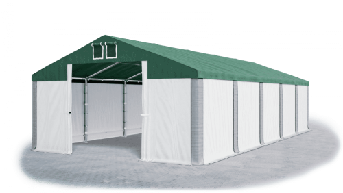Garážový stan 6x12x4m střecha PVC 560g/m2 boky PVC 500g/m2 konstrukce ZIMA - Barva střešní plachty: Zelená, Barva boční plachty: Bílá, Barva svislých pruhů: Šedá