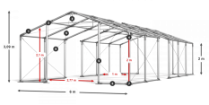 Skladový stan celoroční 6x80x2m nehořlavá plachta PVC 600g/m2 konstrukce ZIMA PLUS
