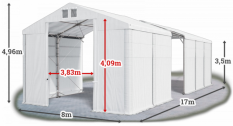 Skladový stan 8x17x3,5m strecha PVC 580g/m2 boky PVC 500g/m2 konštrukcia POLÁRNA