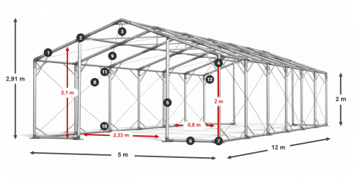 Skladový stan celoročný 5x12x2m nehorľavá plachta PVC 600g/m2 konštrukcia POLÁRNA