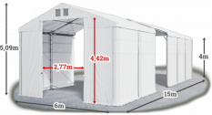 Skladový stan 6x15x4m střecha PVC 580g/m2 boky PVC 500g/m2 konstrukce POLÁRNÍ