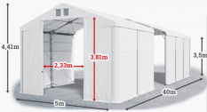 Skladový stan 5x40x3,5m strecha PVC 560g/m2 boky PVC 500g/m2 konštrukcia POLÁRNA