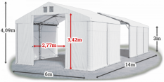Skladový stan 6x14x3m střecha PVC 620g/m2 boky PVC 620g/m2 konstrukce POLÁRNÍ