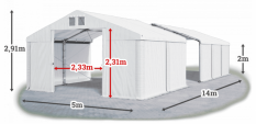 Skladový stan 5x14x2m střecha PVC 560g/m2 boky PVC 500g/m2 konstrukce ZIMA PLUS