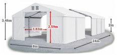Skladový stan 8x24x2m střecha PVC 560g/m2 boky PVC 500g/m2 konstrukce ZIMA PLUS