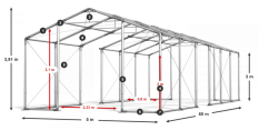 Skladový stan celoroční 5x60x3m nehořlavá plachta PVC 600g/m2 konstrukce ZIMA PLUS