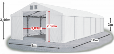 Skladový stan 8x12x2m strecha PVC 560g/m2 boky PVC 500g/m2 konštrukcia POLÁRNA PLUS