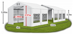 Párty stan 4x20x2,5m střecha PVC 560g/m2 boky PVC 500g/m2 konstrukce ZIMA