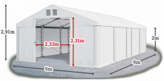 Skladový stan 5x9x2m strecha PVC 580g/m2 boky PVC 500g/m2 konštrukcie ZIMA PLUS