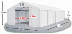 Skladový stan 8x11x2m střecha PVC 580g/m2 boky PVC 500g/m2 konstrukce ZIMA