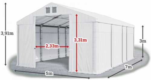 Skladový stan 5x7x3m strecha PVC 580g/m2 boky PVC 500g/m2 konštrukcia ZIMA