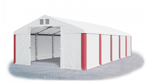 Garážový stan 4x6x2m střecha PVC 560g/m2 boky PVC 500g/m2 konstrukce ZIMA - Barva střešní plachty: Bílá, Barva boční plachty: Bílá, Barva svislých pruhů: Červená