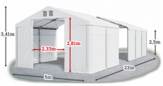 Skladový stan 5x22x2,5m strecha PVC 560g/m2 boky PVC 500g/m2 konštrukcie ZIMA PLUS