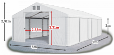 Skladový stan 5x9x2m strecha PVC 580g/m2 boky PVC 500g/m2 konštrukcia ZIMA