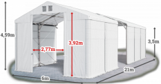 Skladový stan 6x21x3,5m střecha PVC 580g/m2 boky PVC 500g/m2 konstrukce POLÁRNÍ PLUS