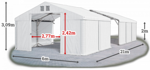Skladový stan 6x21x2m strecha PVC 580g/m2 boky PVC 500g/m2 konštrukcia POLÁRNA PLUS