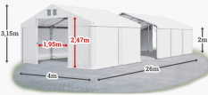 Skladový stan 4x26x2m střecha PVC 620g/m2 boky PVC 620g/m2 konstrukce POLÁRNÍ