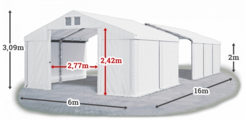 Skladový stan 6x16x2m střecha PVC 560g/m2 boky PVC 500g/m2 konstrukce LÉTO
